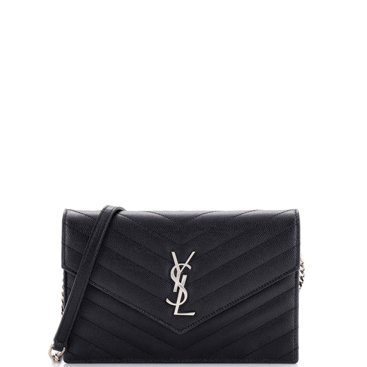Luxury Saint Laurent Trending 2025 Classic Monogram Wallet on Chain Matelasse Chevron Metallic Leather Small