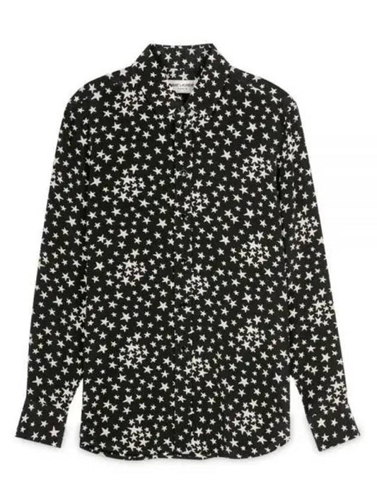 Luxury Saint Laurent Trending 2025 Star Print Silk Long Sleeve Shirt Black