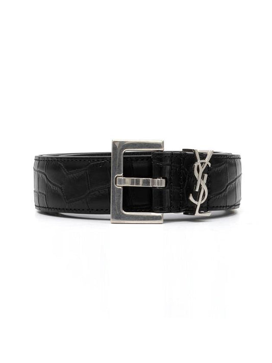 Luxury Saint Laurent Trending 2025 Monogram Crocodile Leather Belt Black