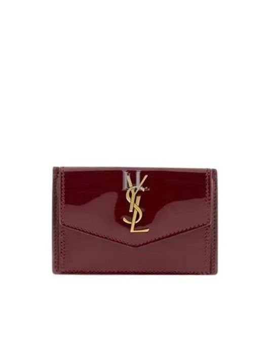 Luxury Saint Laurent Trending 2025 Uptown Flap Patent Leather Half Wallet Red