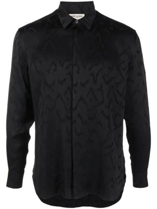 Luxury Saint Laurent Trending 2025 Art Print Satin Long Sleeve Shirt Black