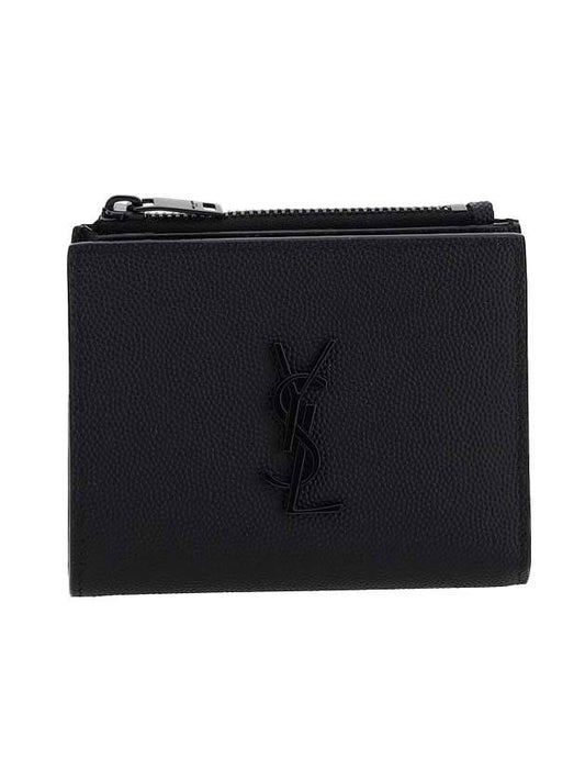 Luxury Saint Laurent Trending 2025 Grande Poudre Monogram Zipper Half Wallet Black