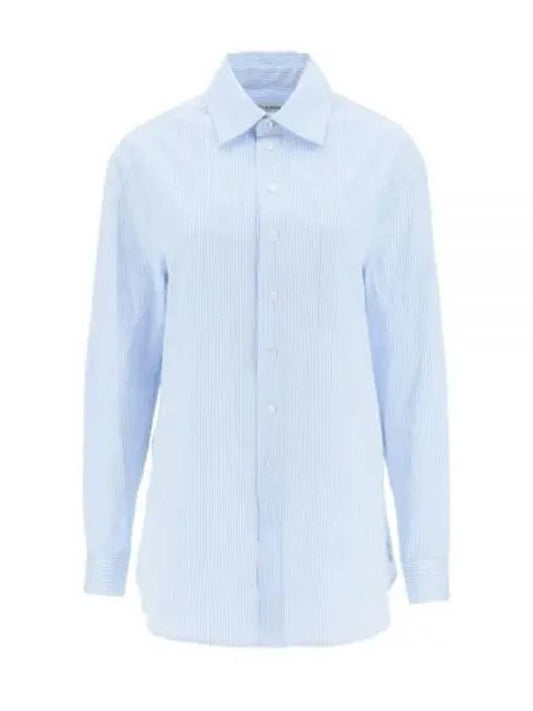 Luxury Saint Laurent Trending 2025 Striped Cotton Poplin Monogram Long Sleeve Shirt Blue