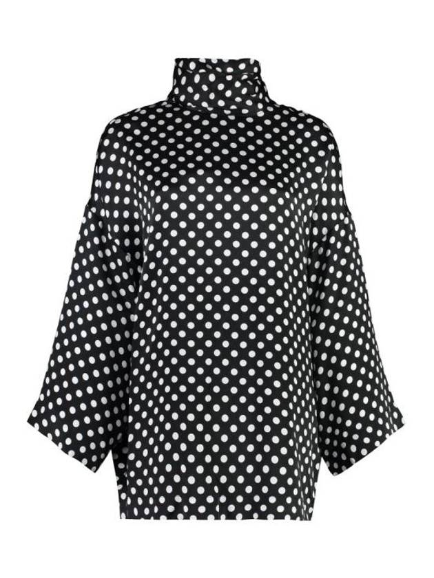 Luxury Saint Laurent Trending 2025 Polka Dot Bow Satin Blouse Black