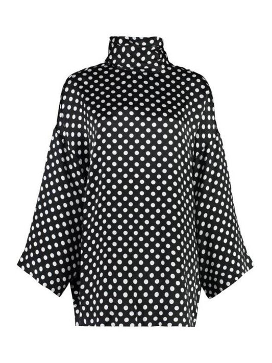 Luxury Saint Laurent Trending 2025 Polka Dot Bow Satin Blouse Black