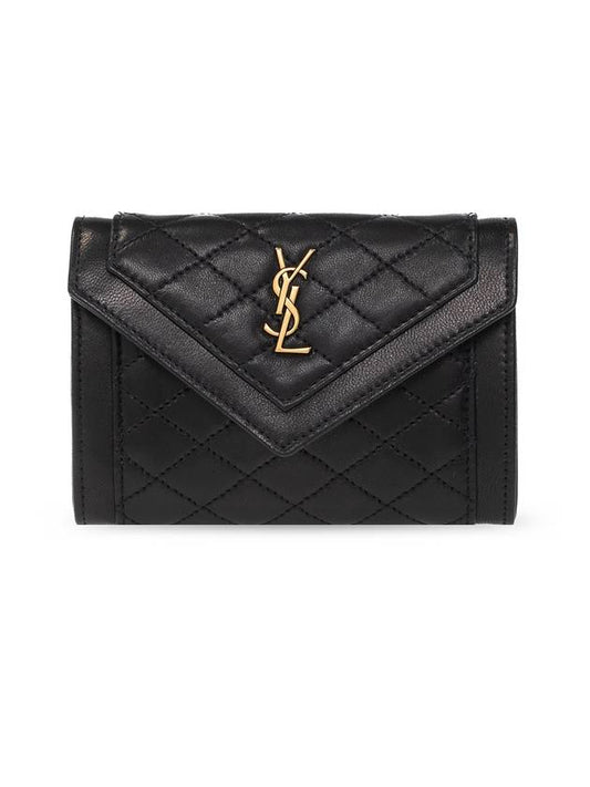 Luxury Saint Laurent Trending 2025 Gabi Envelope Quilting Small Lambskin Half Wallet Black