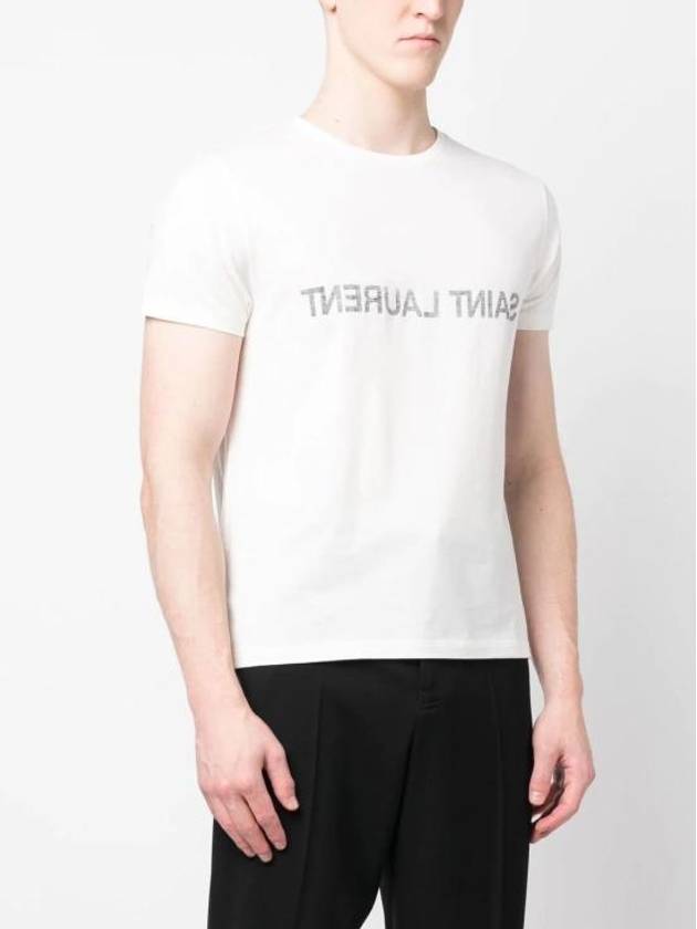 Luxury Saint Laurent Trending 2025 Reverse Logo Print Cotton Short Sleeve T-Shirt White