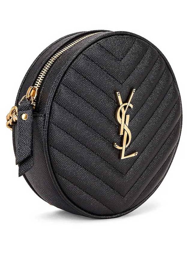 Luxury Saint Laurent Trending 2025 Chevron Quilted Round Camera Cross Bag Black