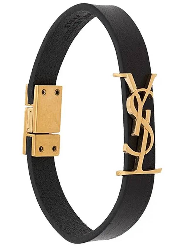 Luxury Saint Laurent Trending 2025 Monogram Opyum Leather Bracelet Black Gold