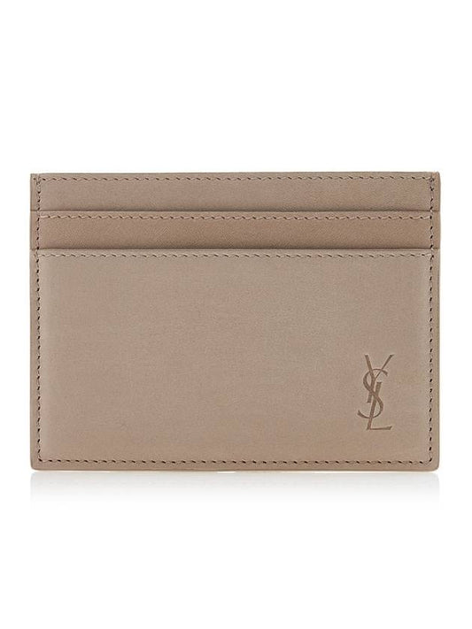 Luxury Saint Laurent Trending 2025 Cassandre Debossed Logo Leather Card Wallet Beige
