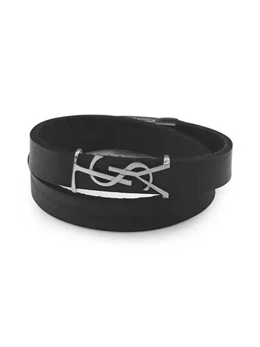 Luxury Saint Laurent Trending 2025 Opyum Double Wrap Leather Bracelet Black