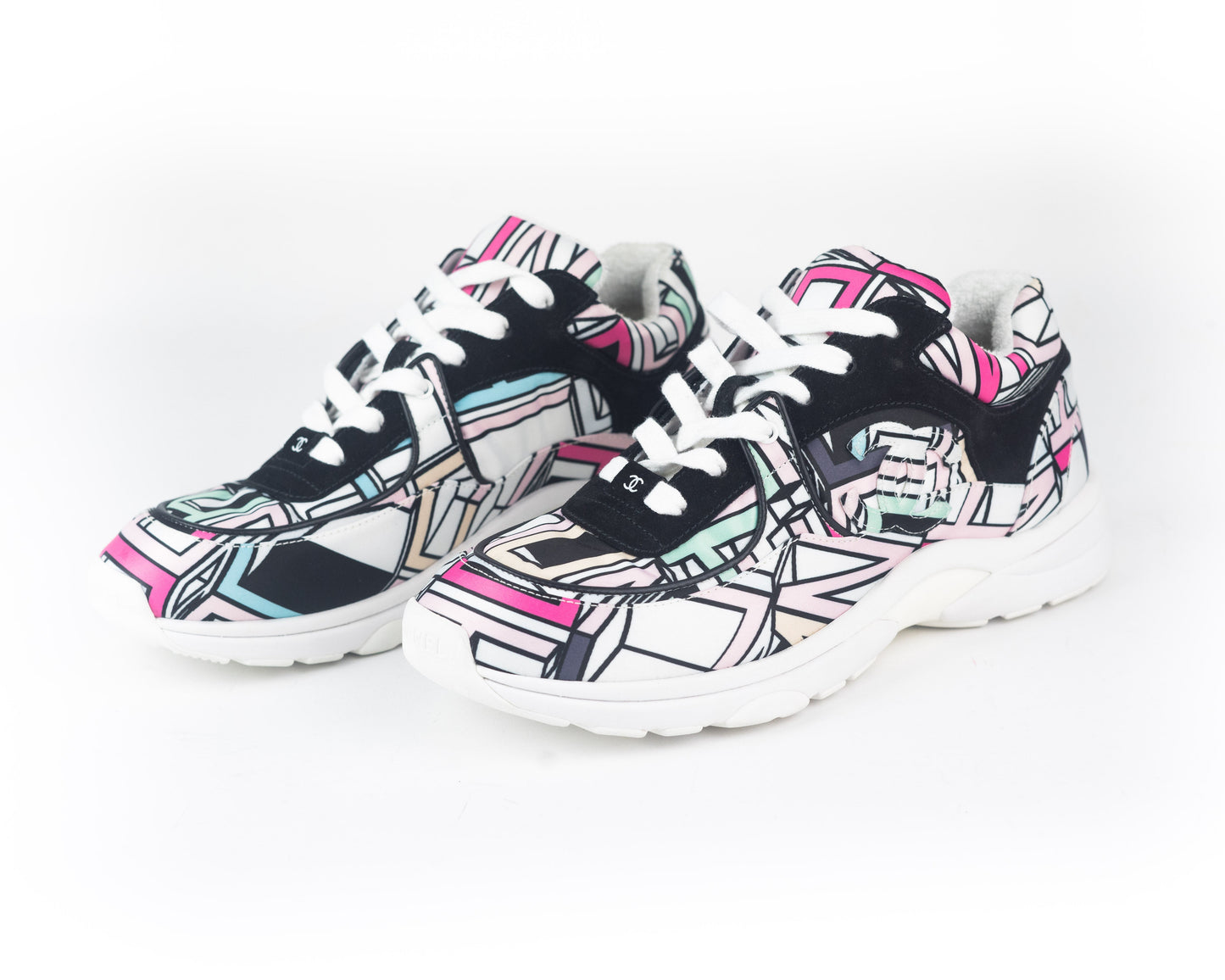 Chanel Multicolor Silk and Suede Sneakers