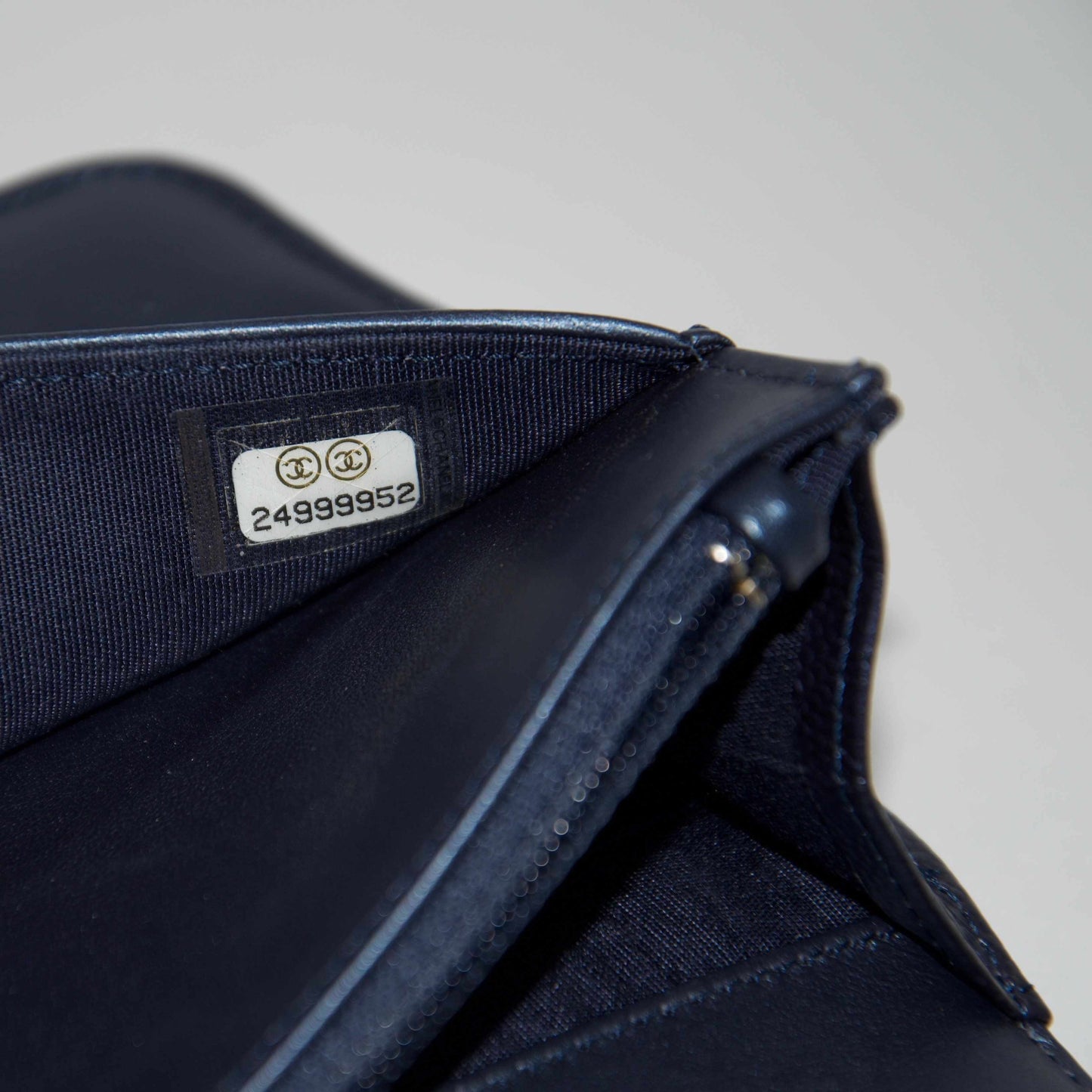 Chanel Metallic Blue Quilted Boy Wallet on Chain