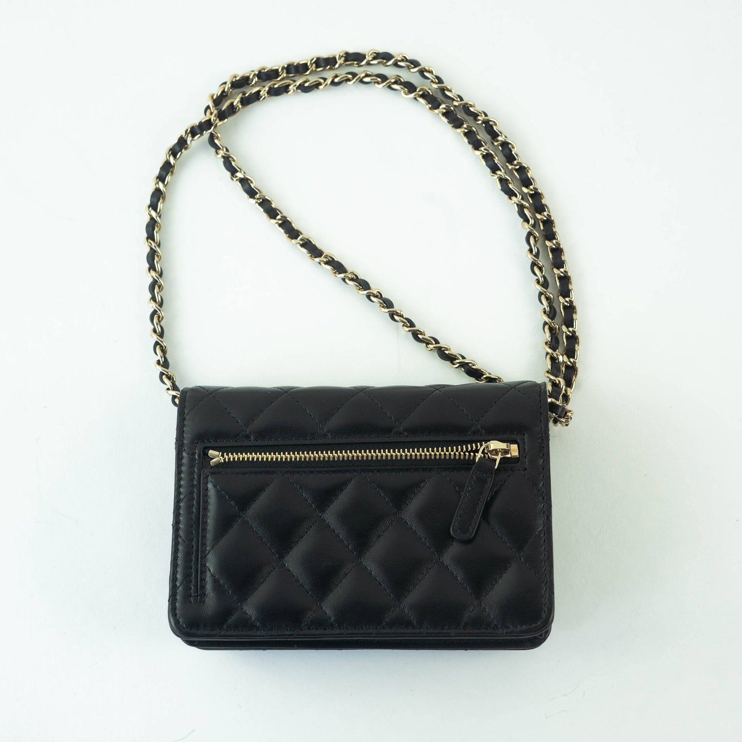 Chanel Lambskin Quilted Mini Camellia Bow Wallet On Chain Black