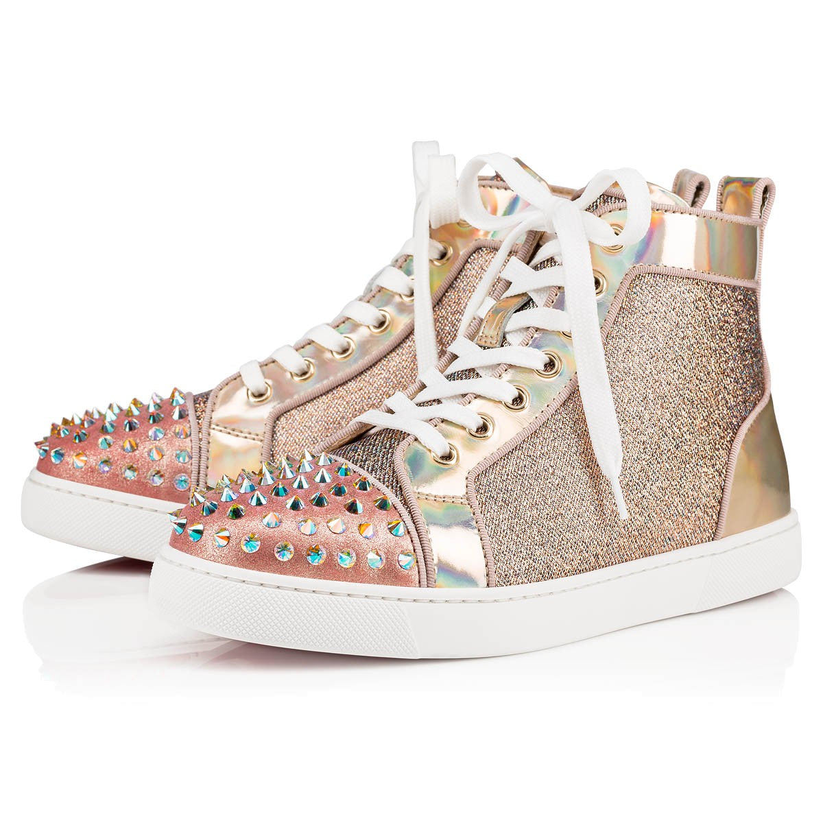 CHRISTIAN LOUBOUTIN LOU SPIKES KRYSTAL DONNA FLAT WOMEN VERSION NUDE SIZE 39