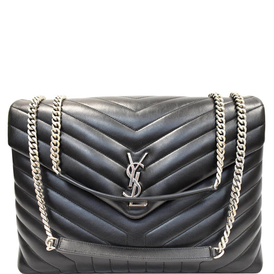 YVES SAINT LAURENT Large Loulou Calfskin Matelasse Chain Shoulder Bag Black