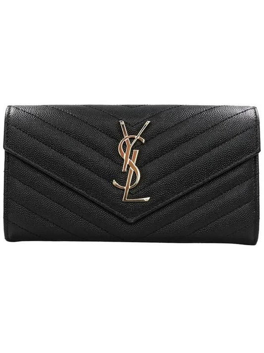 Luxury Saint Laurent Trending 2025 Matelasse Monogram Quilting Leather Flap Long Wallet Black