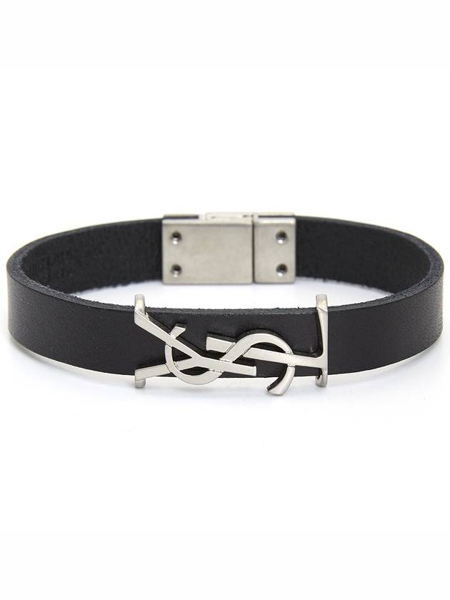 Luxury Saint Laurent Trending 2025 Opyum Silver Logo Leather Bracelet Black