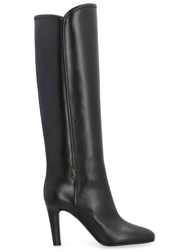 Luxury Saint Laurent Trending 2025 Jane Monogram Leather Heel Middle Boots Black