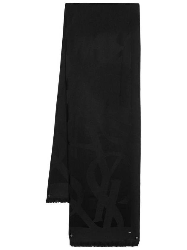 Luxury Saint Laurent Trending 2025 Cassandra Monogram Wool Jacquard Scarf Black