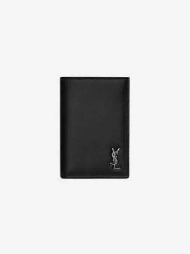 Luxury Saint Laurent Trending 2025 Men's Tiny Monogram Logo Half Wallet Black