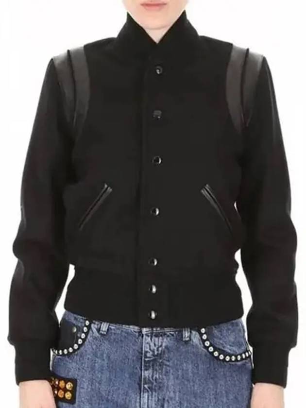 Luxury Saint Laurent Trending 2025 Women's Wool Varsity Bomber Jacket Black