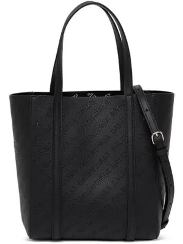 Luxury Balenciaga Trending 2025 Everyday All Over Logo Leather Tote Back Black