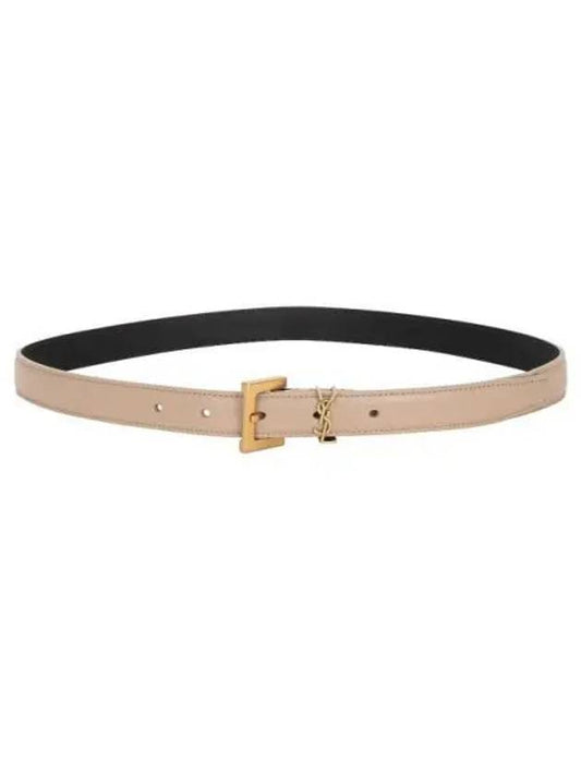 Luxury Saint Laurent Trending 2025 Monogram Square Leather Belt Beige