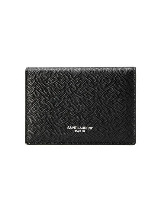 Luxury Saint Laurent Trending 2025 Business Flap in Grain De Poudre Embossed Leather Card Wallet Black