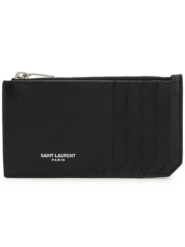Luxury Saint Laurent Trending 2025 Leather Zipper Classic Fragment Card Wallet Black
