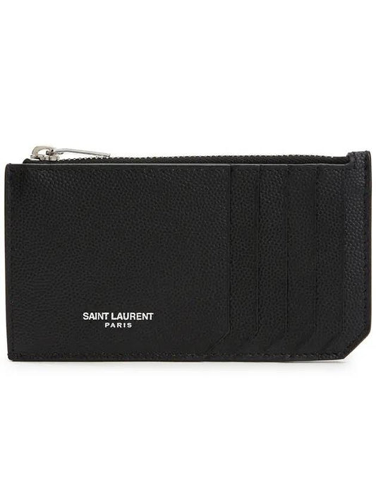 Luxury Saint Laurent Trending 2025 Leather Zipper Classic Fragment Card Wallet Black