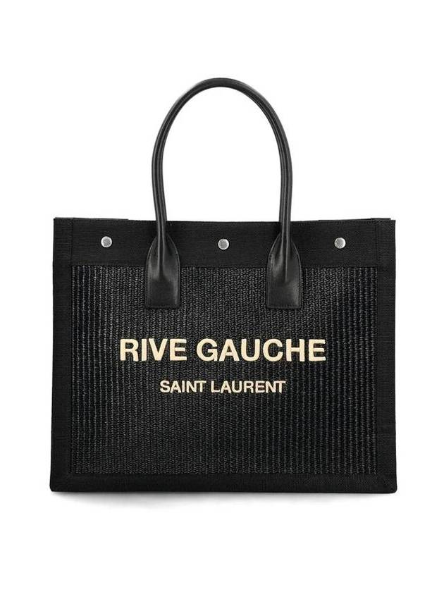 Luxury Saint Laurent Trending 2025 Rive Gauche Raffia Leather Small Tote Bag Black
