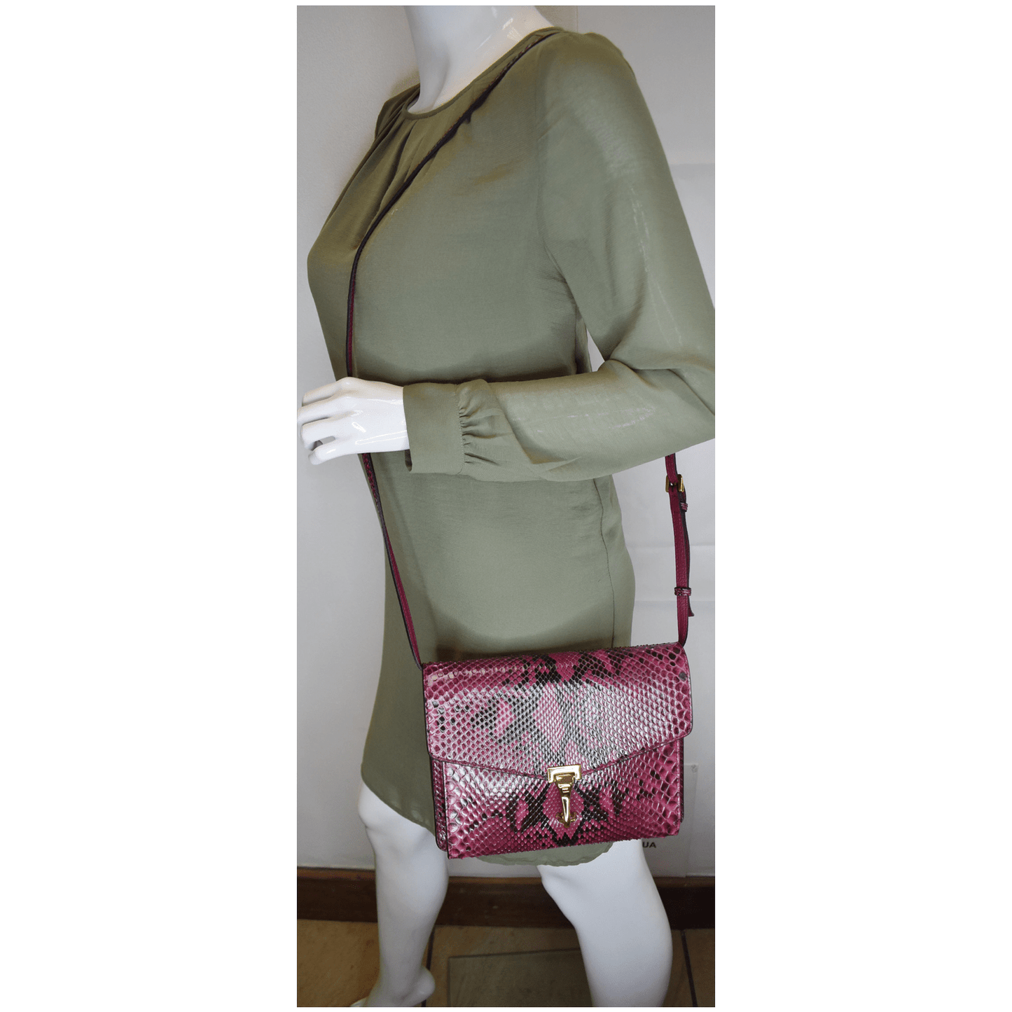 BURBERRY Macken Small Python Leather Crossbody Bag Magenta - Last Call