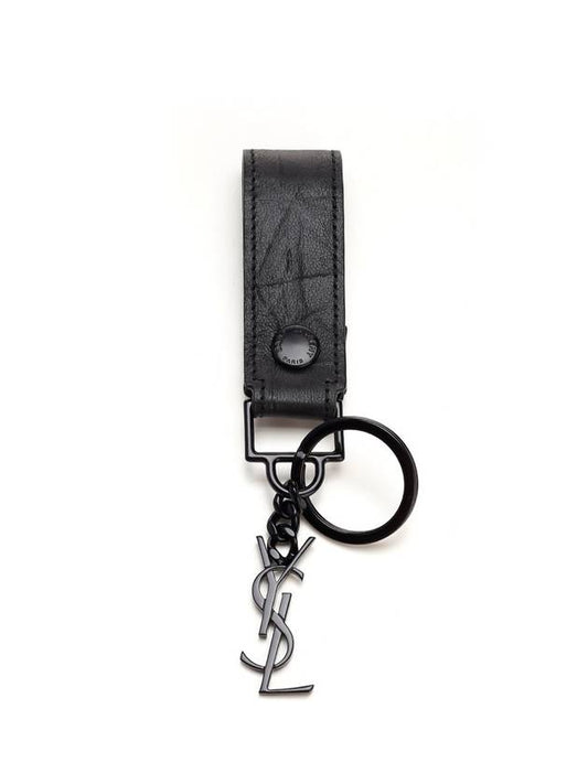 Luxury Saint Laurent Trending 2025 Monogram Logo Crocodile Leather Key Holder Black