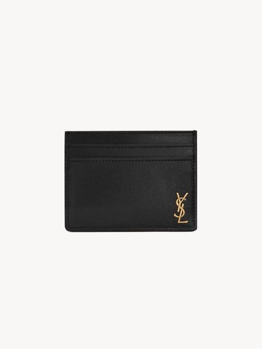 Luxury Saint Laurent Trending 2025 Tiny Monogram Shiny Leather Card Case Black