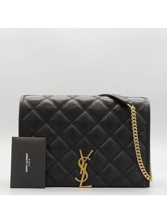 Luxury Saint Laurent Trending 2025 650769 Black leather monogram quilted gold chain mini Becky shoulder bag