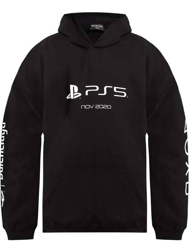 Luxury Balenciaga Trending 2025 PS5 Boxy Logo Print Overfit Hoodie Black