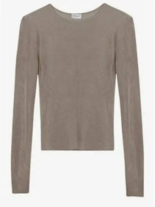 Luxury Saint Laurent Trending 2025 Rib Detail Viscose Crop Long Sleeve T-Shirt Pink