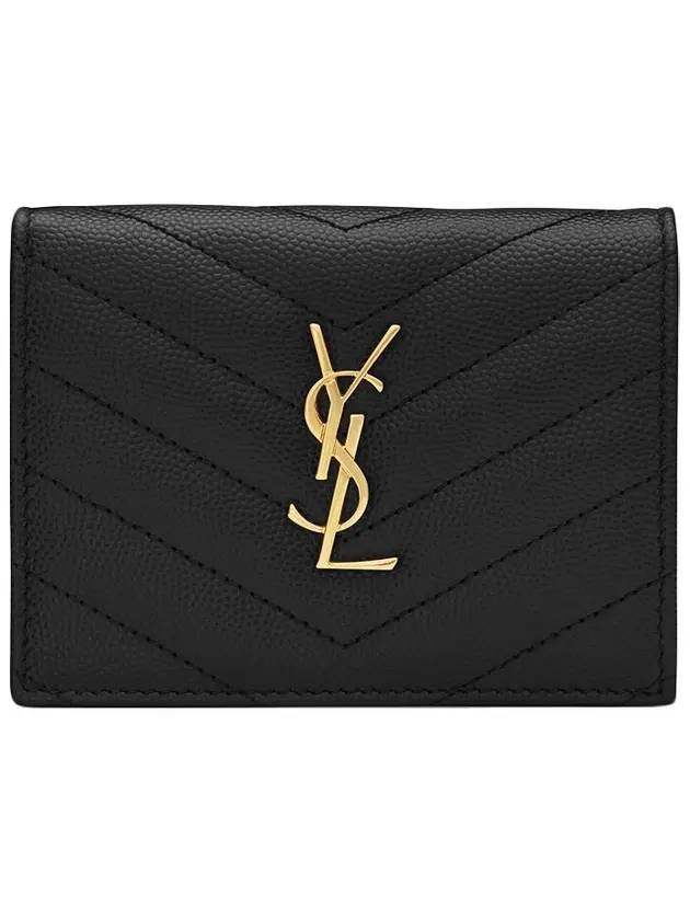 Luxury Saint Laurent Trending 2025 Monogram Caviar Leather Flap Card Wallet Black
