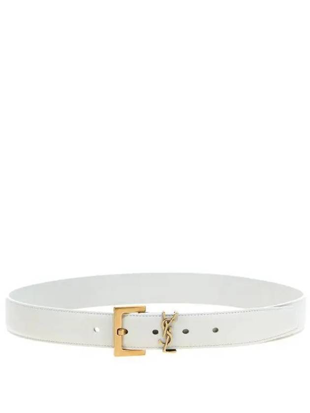Luxury Saint Laurent Trending 2025 Monogram Buckle Leather Belt White