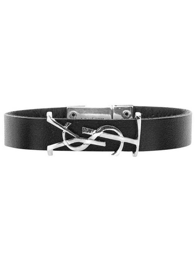 Luxury Saint Laurent Trending 2025 Opyum Silver Logo Leather Bracelet Black