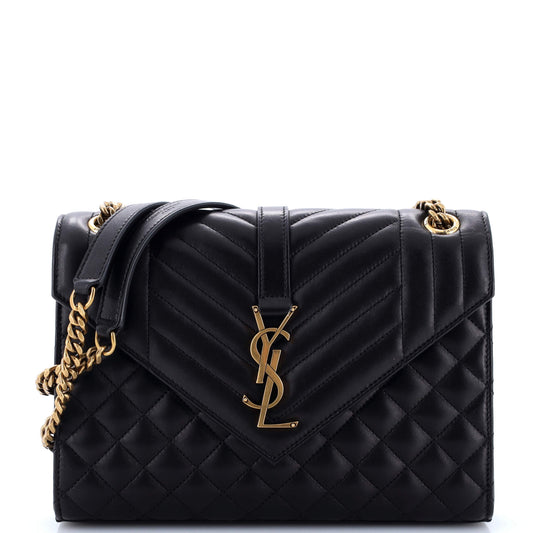 Luxury Saint Laurent Trending 2025 Classic Monogram Envelope Satchel Mixed Matelasse Leather Medium