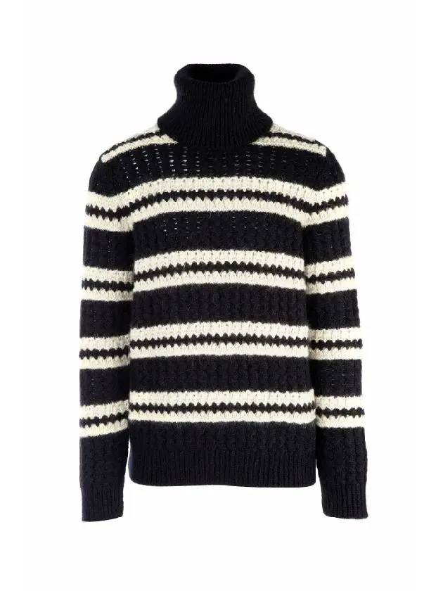 Luxury Saint Laurent Trending 2025 Striped Wool Turtleneck Black