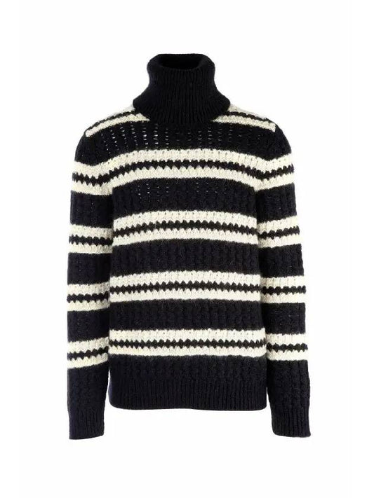 Luxury Saint Laurent Trending 2025 Striped Wool Turtleneck Black