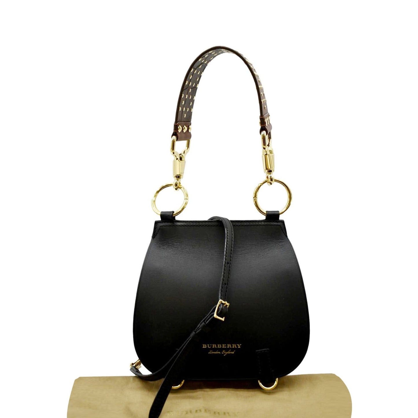 BURBERRY The Bridle Haymarket Check Leather Shoulder Bag Black