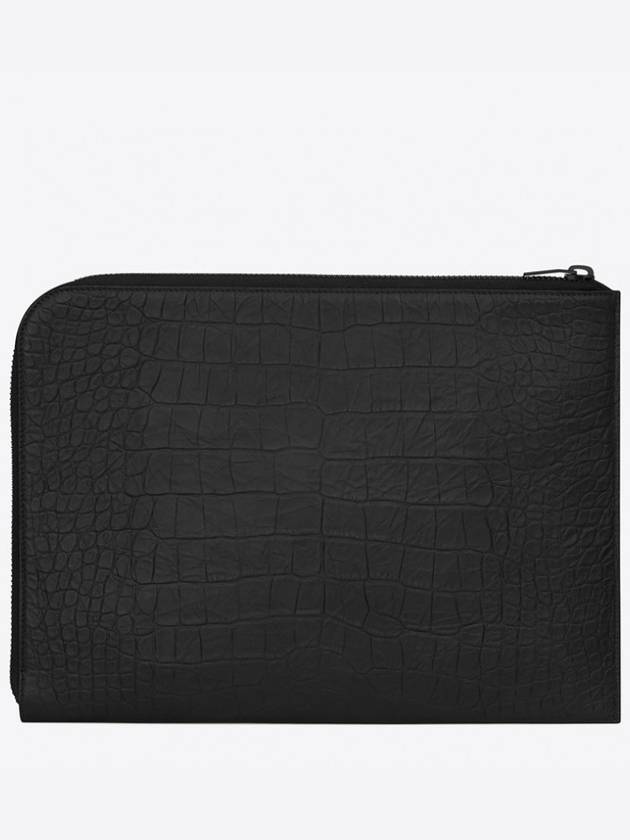 Luxury Saint Laurent Trending 2025 Zipper Detail Logo Crocodile Clutch Bag Black