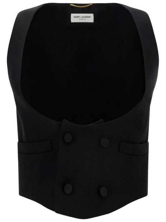 Luxury Saint Laurent Trending 2025 Women's Wool Tuxedo Vest Black