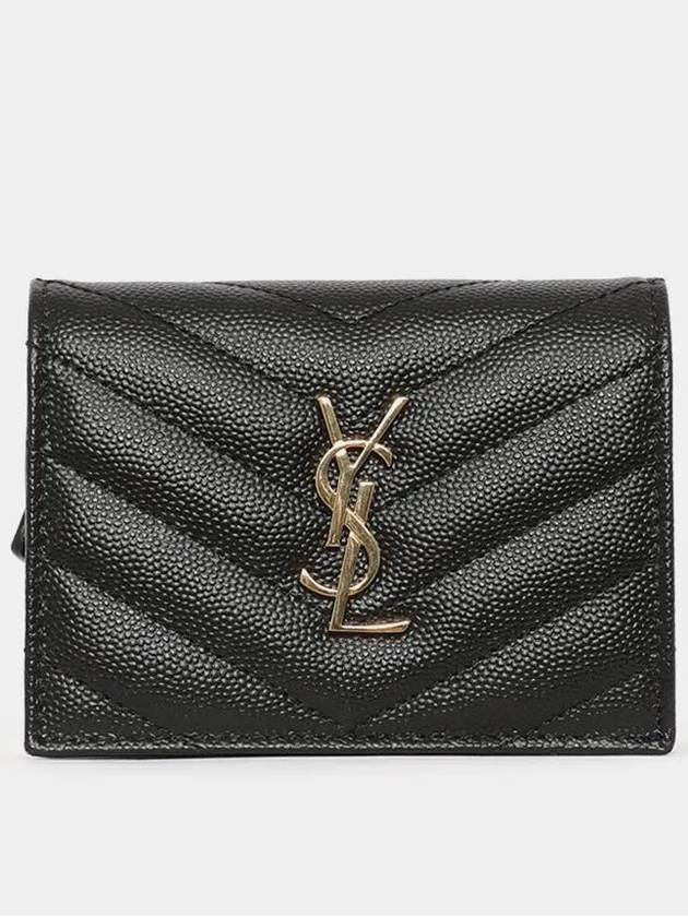 Luxury Saint Laurent Trending 2025 Monogram Caviar Leather Flap Card Wallet Black