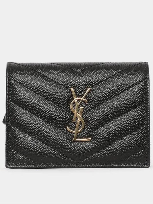 Luxury Saint Laurent Trending 2025 Monogram Caviar Leather Flap Card Wallet Black