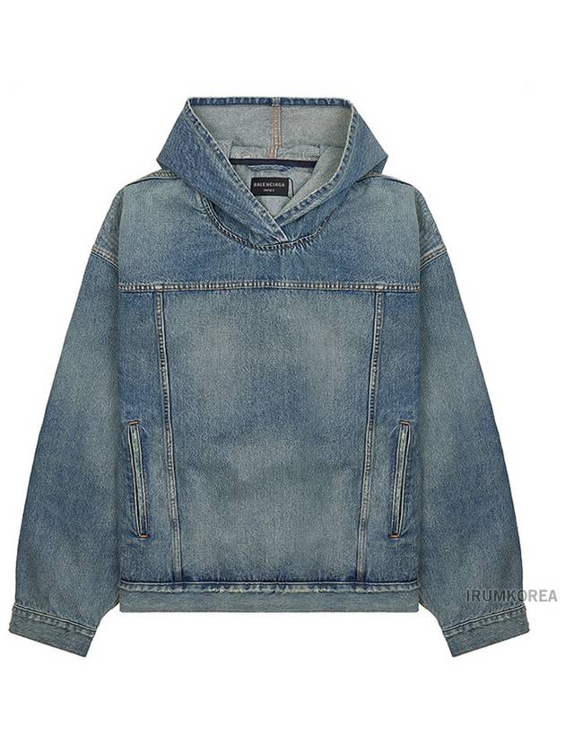 Luxury Balenciaga Trending 2025 Washed Effect Denim Hoodie Blue